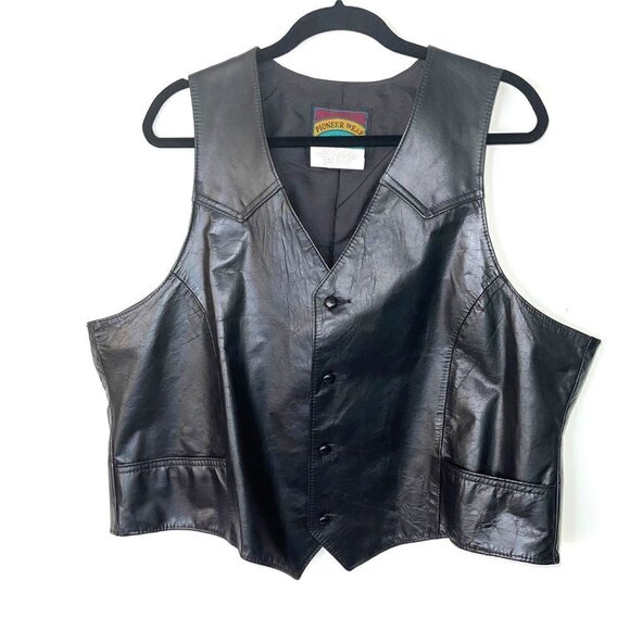 Pioneer Wear Other - Pioneer Wear Vest Mens Size 46 Vintage Black Leather Covered Buttons Lined